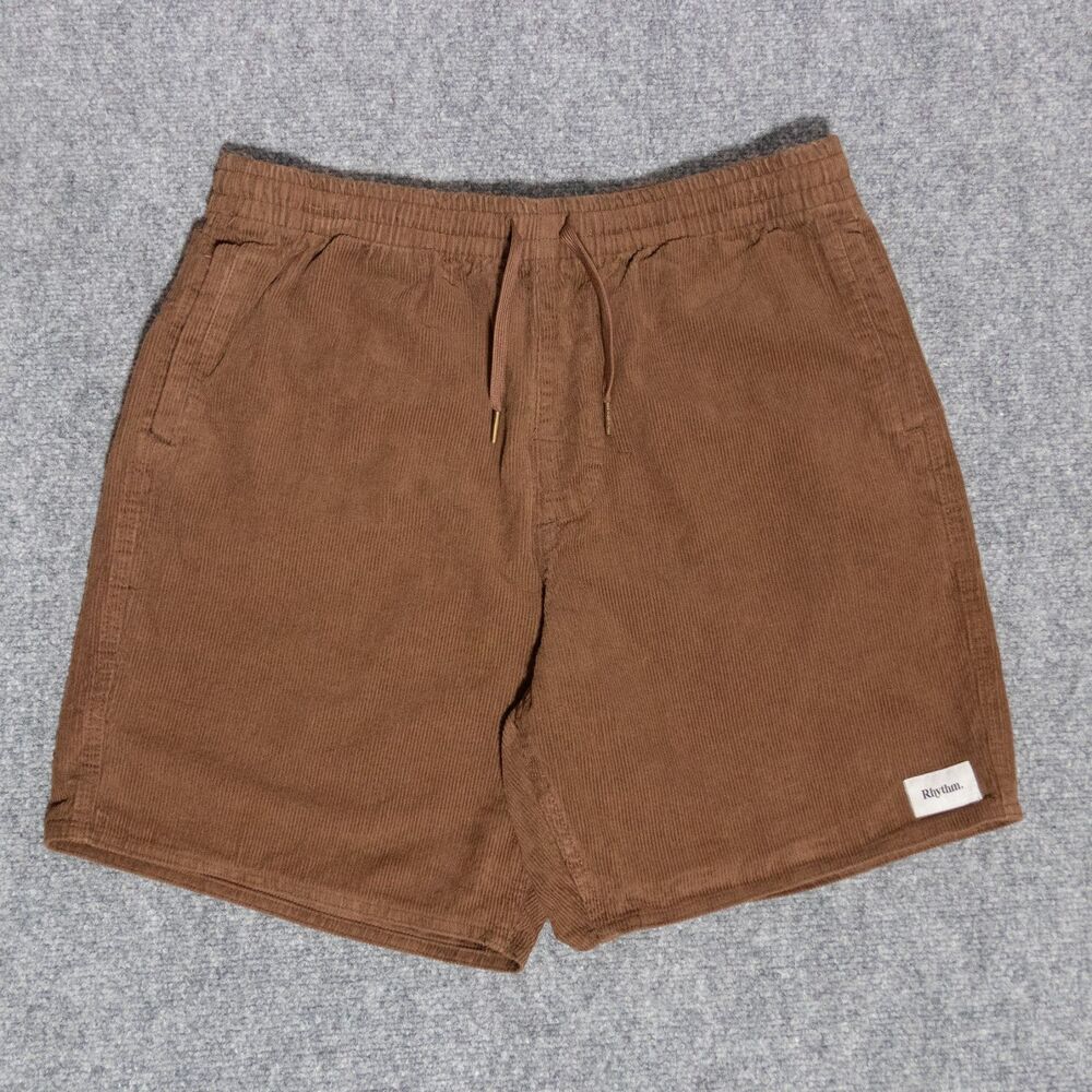 Rhythm Classic Corduroy Shorts Brown Drawstring Pull On Pockets Men's 34 - 7"